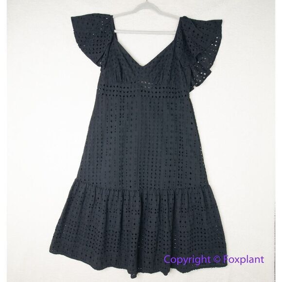 Eloquii Eyelet Dress With Sheer Detail black , size 14 - Picture 2 of 16